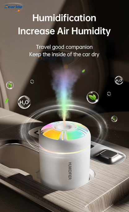 Searide Mini USB Humidifier – 180ml Ultrasonic Aroma Diffuser, Color LED, Touch Control, for Car, Home & Bedroom