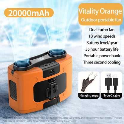 Portable Waist & Neck Fan 10000/20000mAh – 5-Speed with LED Light