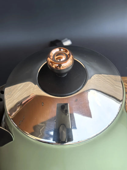 Vintage Wooden Grain Electric Kettle – 1.7L, 304 Stainless Steel, Temperature Control, 220V