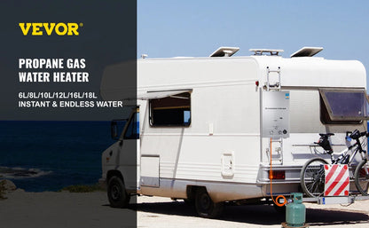 VEVOR Propane Gas Tankless Water Heater 6L–18L | Instant Hot Water | Outdoor & Camping