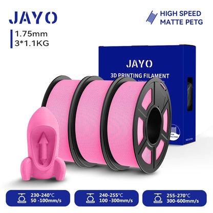 JAYO PETG/High Speed Matte PETG 3D Printing Filament 1.75MM Mix-Colors & No bubbles &Non-toxic For 3D Printer & Pen 3Rolls