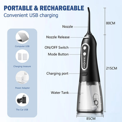 Oral Irrigator USB Rechargeable Water Flosser 300ml – Portable Dental Water Jet for Teeth & Oral Care
