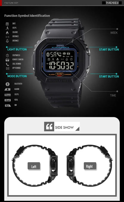 SKMEI 1629 Bluetooth Sport Digital Watch – Pedometer, Calorie Tracker for iPhone, Huawei, Xiaomi