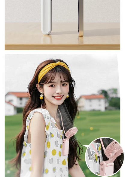 WO.Poblwc Handheld Mini Fan – 1800mAh Foldable, 5-Speed USB Rechargeable, Neck Hanging, Phone Stand, for Home & Outdoor