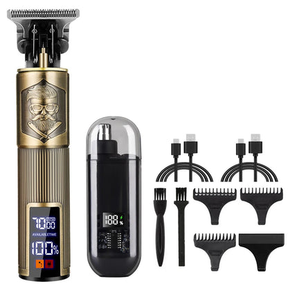 R.E.D. men's grooming set with nose and ear hair trimmer, T9 hair clipper, USB rechargeable, compact grooming kit for men