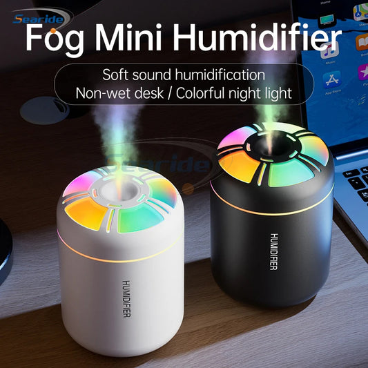Searide Mini USB Humidifier – 180ml Ultrasonic Aroma Diffuser, Color LED, Touch Control, for Car, Home & Bedroom
