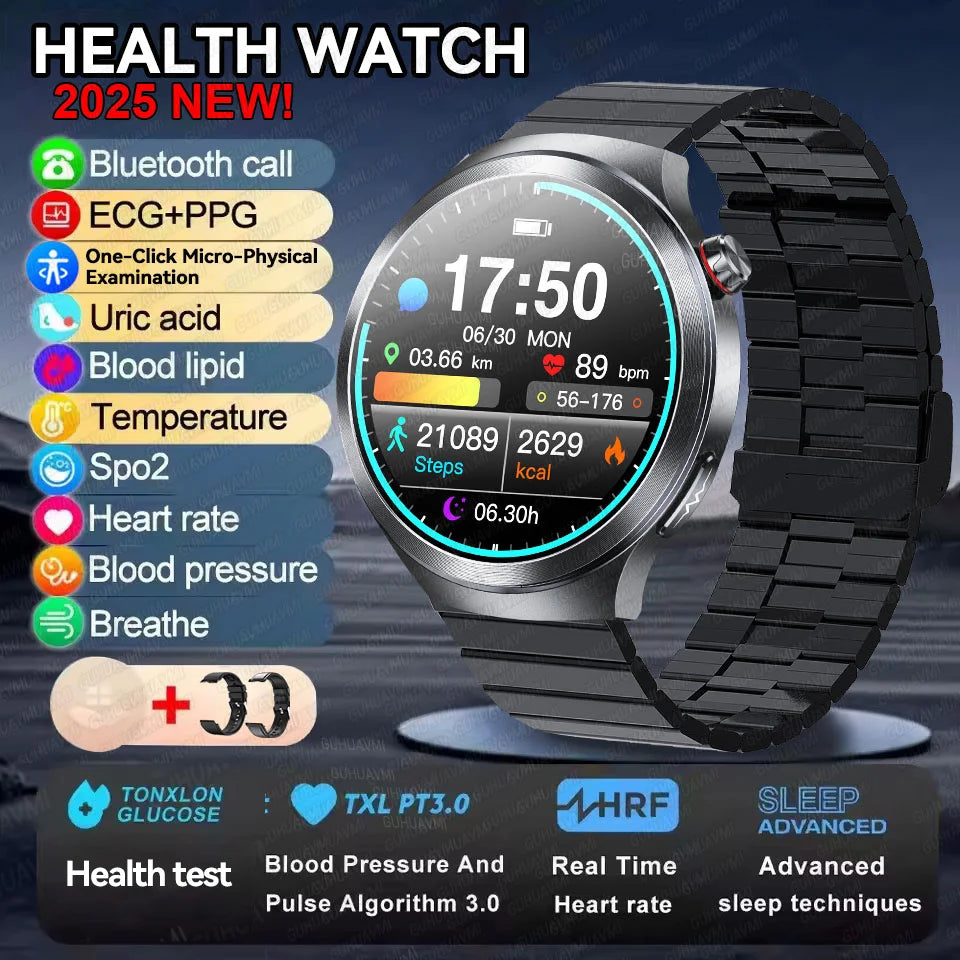 2025 Health Smart Watch – ECG+PPG, Blood Pressure, Blood Oxygen, Uric Acid, Bluetooth Call