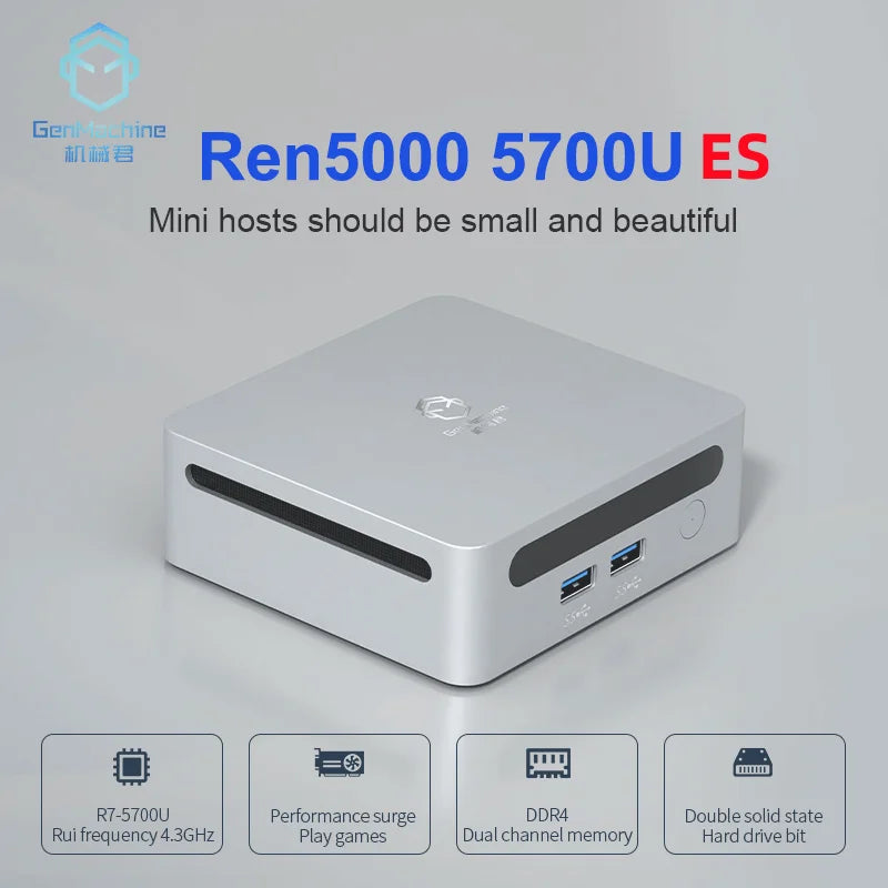GenMachine Mini PC – AMD Ryzen 7 5700U / 4800H, DDR4 3200MHz, WiFi 6, BT 5.2, Windows 11