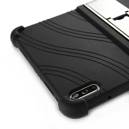 Shockproof silicone case for HUAWEI MatePad 10.4-inch tablet featuring a stand and protective cover in black.