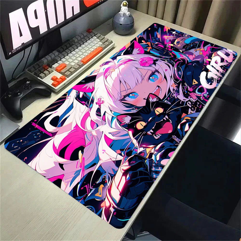 Kawaii Girls & Cat Graffiti Deskmat 900x400 – Anime Gaming Mouse Pad, Waterproof, Non-Slip