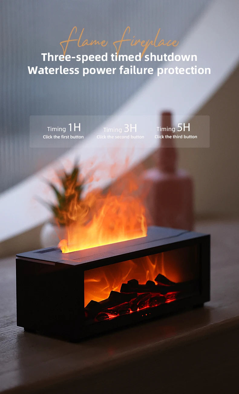 Fireplace Aroma Diffuser & Air Humidifier — Colorful Flame Effect, Timer, Remote Control, Home & Office