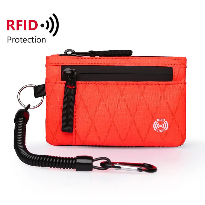 RFID Nylon Mini Wallet with Zipper & D-Ring Clip