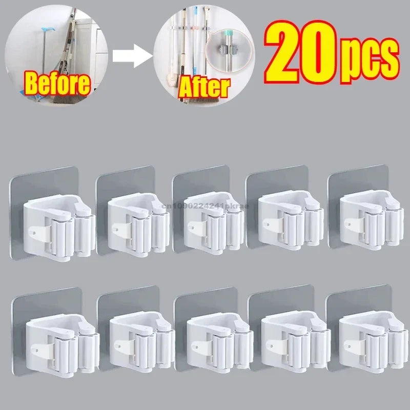Self-Adhesive Mop & Broom Holder | Wall Mounted No-Drill Storage Hook