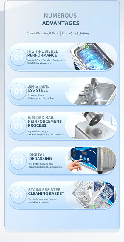 800ml Ultrasonic Cleaner 60W | EU Plug | Degas | 110V-220V | Watches & Jewelry
