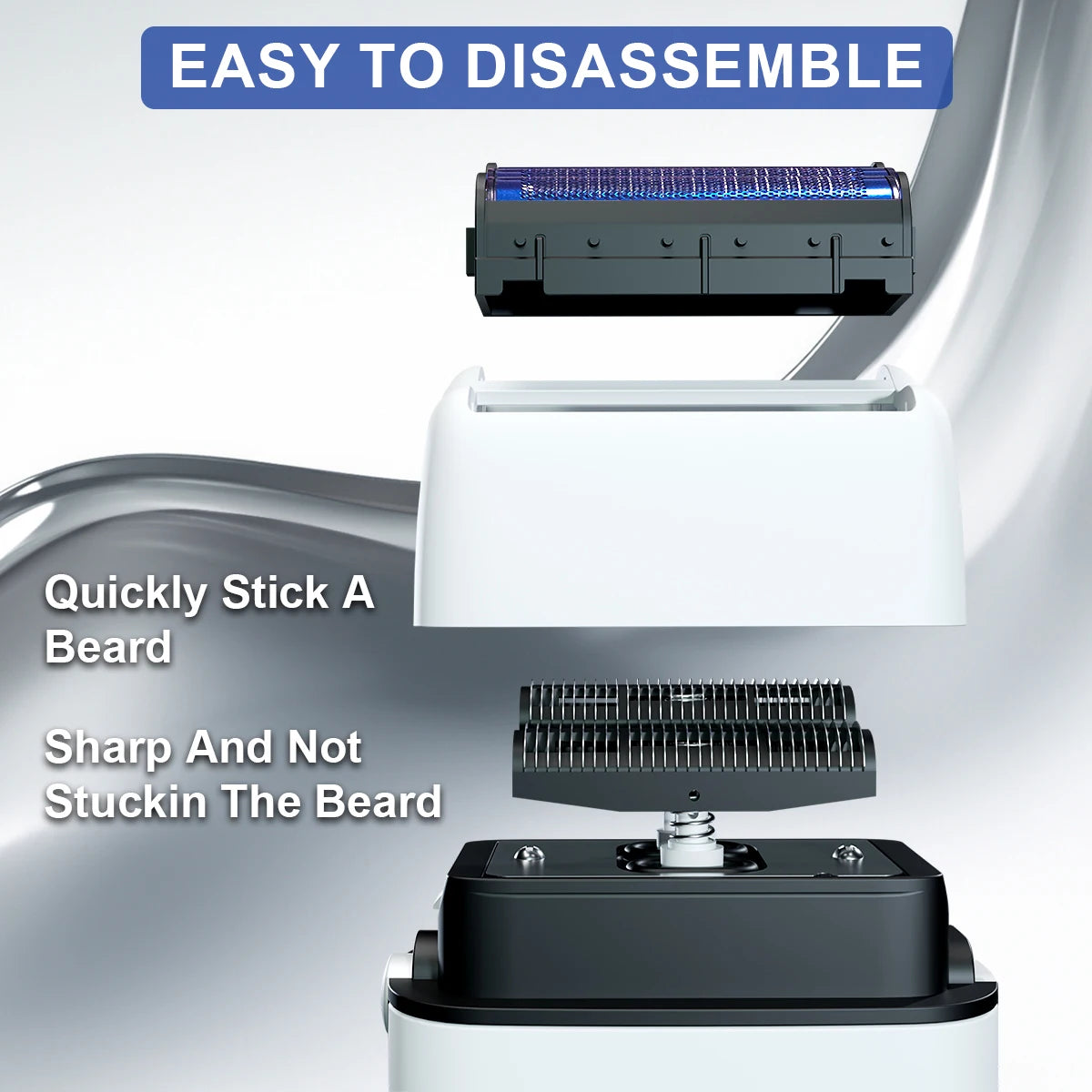 R.E.D. Shopping ROSYOUS RS620 double foil electric shaver with rechargeable beard trimmer for men, shown in close-up.