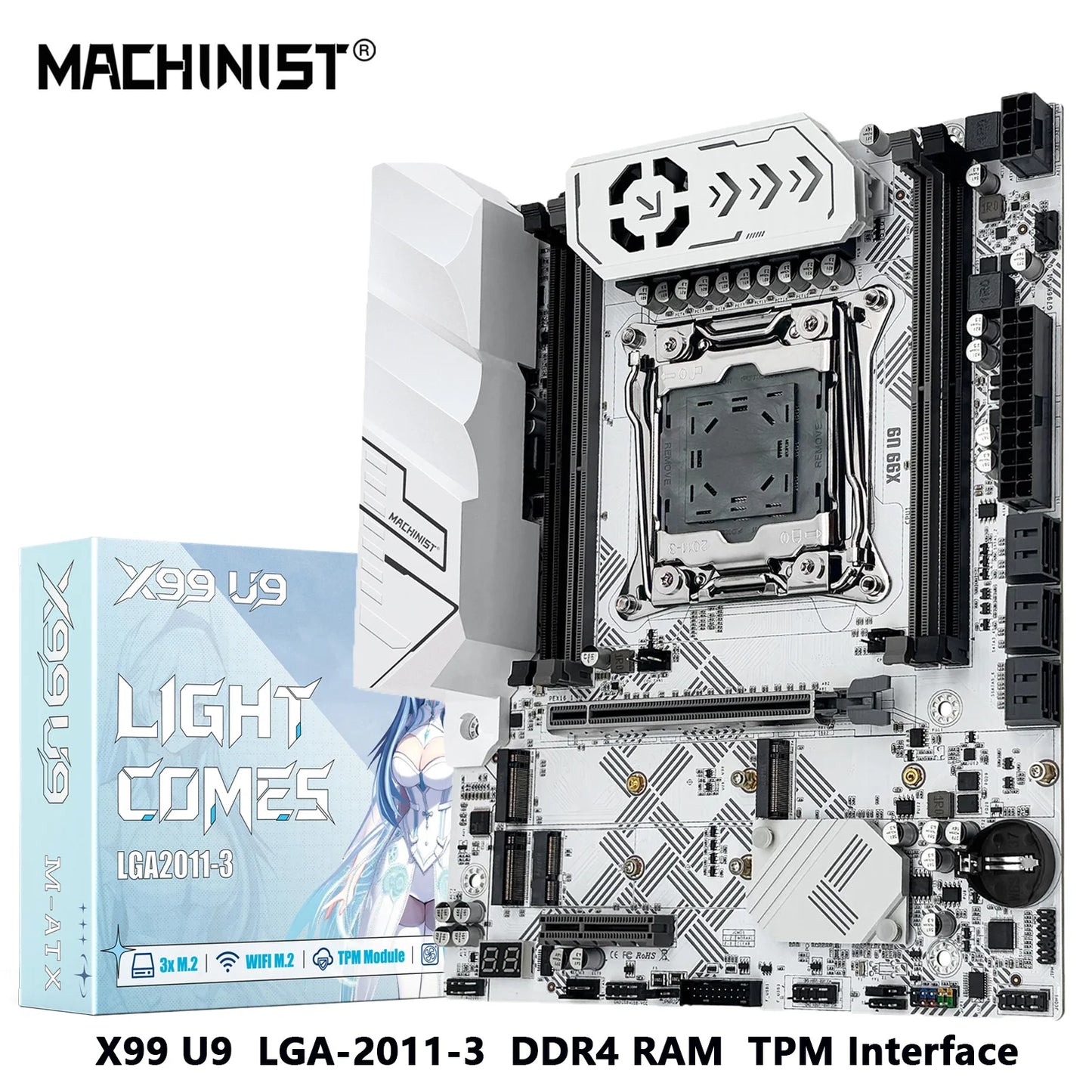 MACHINIST X99 U9 Motherboard – LGA2011-3, DDR4, 3x NVMe M.2, White Armor