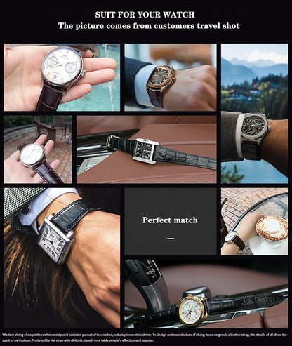 Premium Genuine Leather Watch Strap | 12–24mm, 9 Colors + Tool