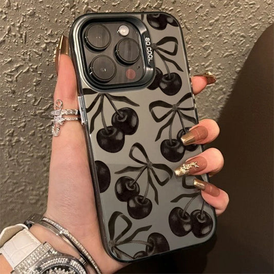 Black Cherry Bow Electroplate Case for Samsung Galaxy S25/S24/S23/A56/A36 – IMD Cover