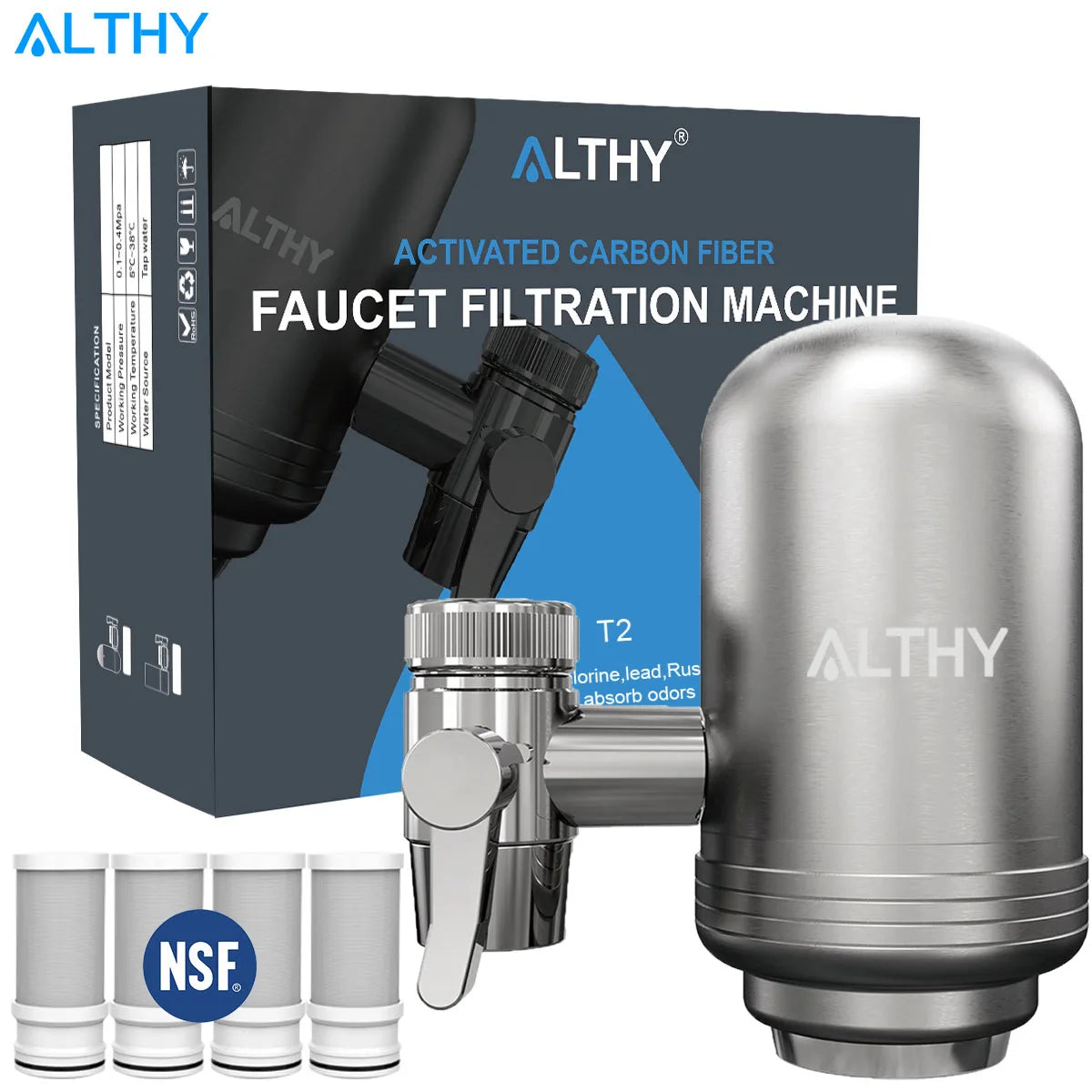 ALTHY Stainless Steel Faucet Water Filter – NSF Certified, Reduces Lead, Chlorine & Bad Taste