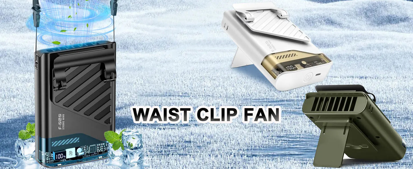 Portable Waist Fan with Belt Clip – Leafless Neck Hanging Fan, 5-Speed, USB, for Outdoor & Office