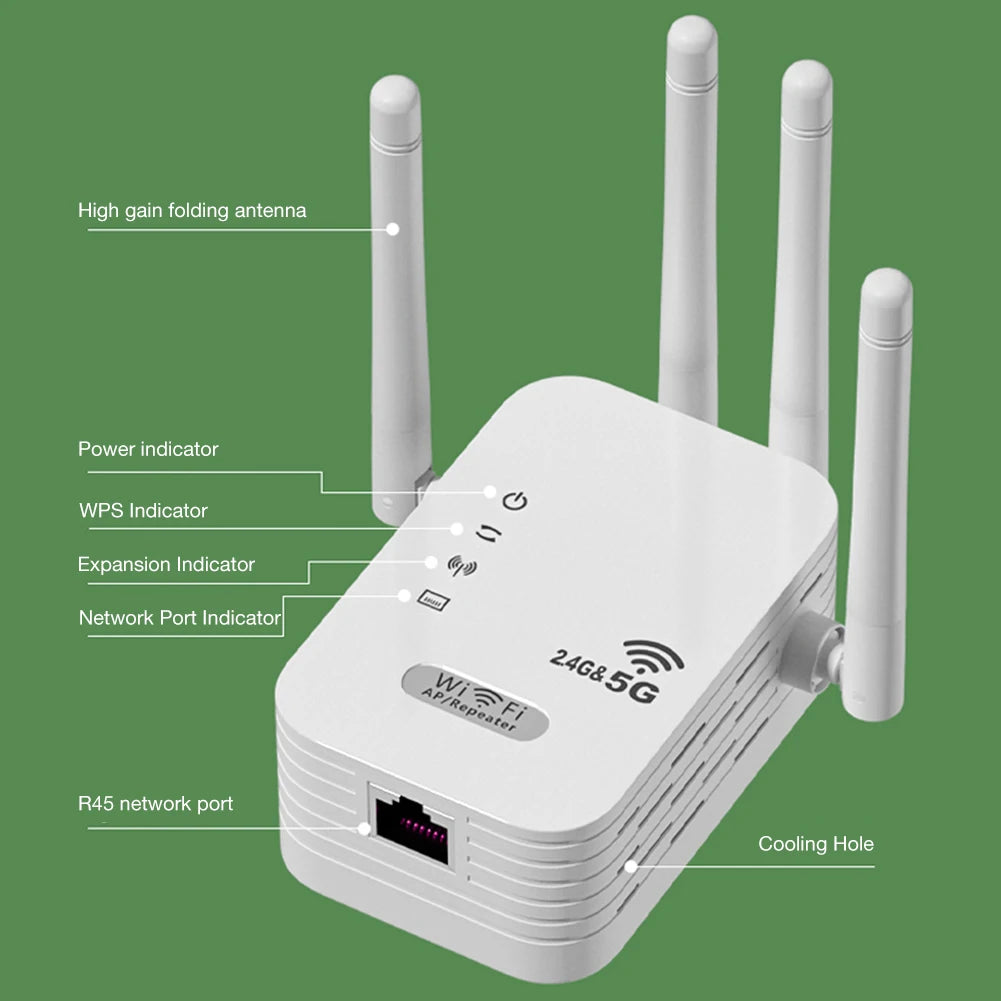 APWIKOGER AC1200 Dual-Band WiFi Repeater & Extender | 2.4G+5G | Gigabit | WPS | EU Plug