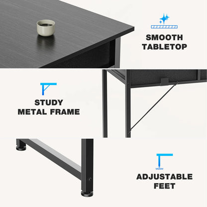 JHK 32" Office Desk with Fabric Storage Drawers & Side Bag – Metal Frame Home PC Table