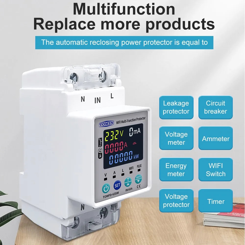 TOMZN 2P 63A TUYA WiFi Smart Circuit Breaker with Energy Monitoring