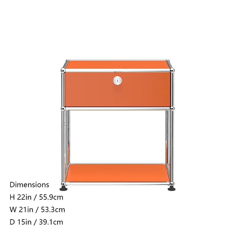Stainless steel metal nightstands with storage cabinets, modern bedroom furniture from R.E.D. Shopping for living room or bedroom use.