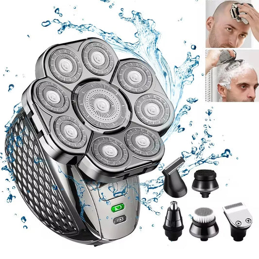 Men's Bald Head Shaver 6-in-1 | 9 Floating Blades | Beard, Nose & Ear Trimmer | Rechargeable