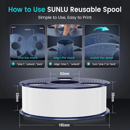 SUNLU 3D Printer Filament – 10 Rolls 1.75mm PLA / PETG / PLA+, 1KG Each, EU & US Warehouse
