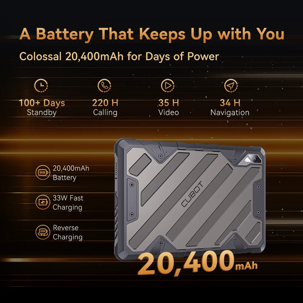 Cubot Tab KingKong 2 Rugged Tablet – Android 14, Helio G99, 20400mAh, 16GB RAM, 256GB, IP68, 10.95"