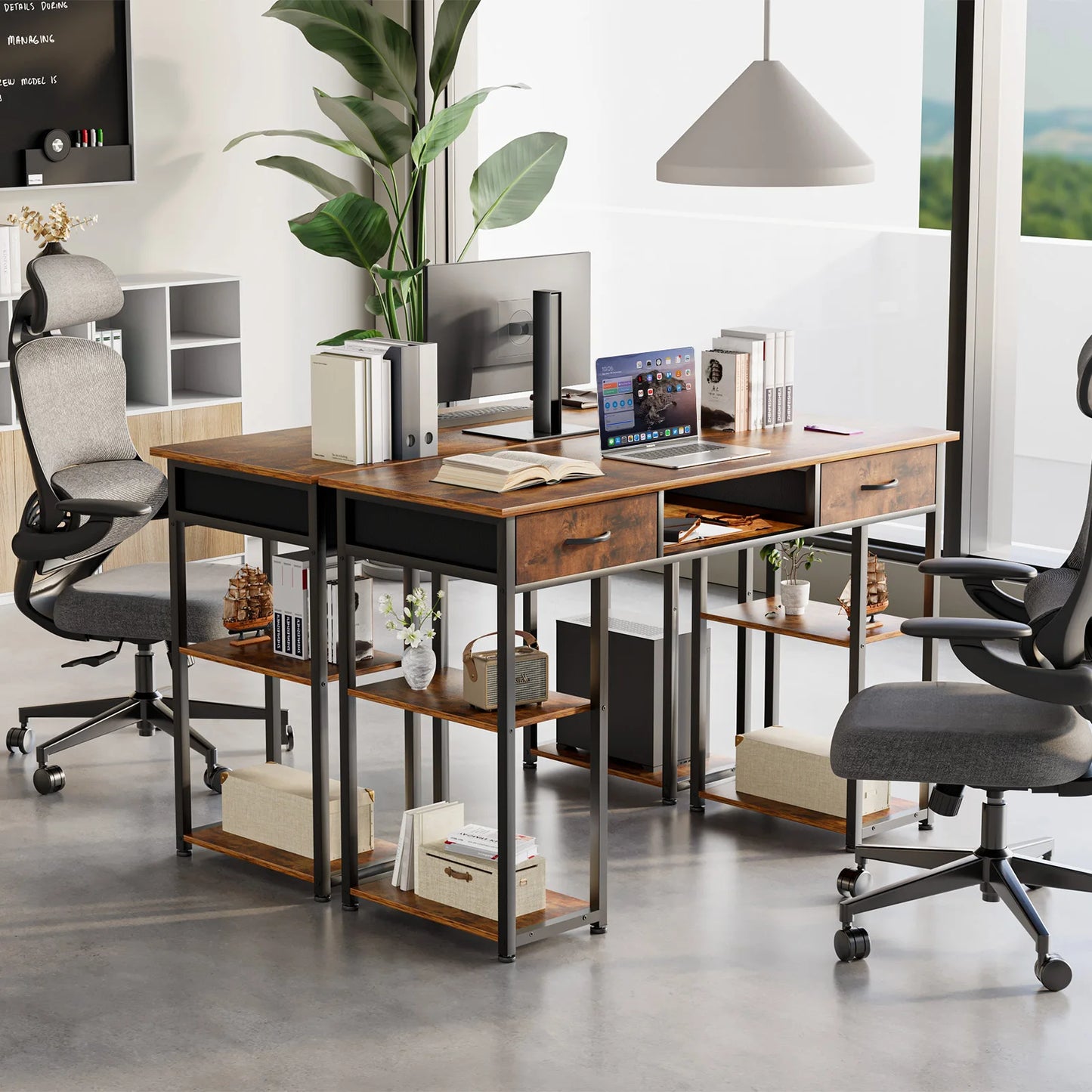 JHK 48" Gaming Desk with Fabric Drawers & Storage Shelves – Metal Frame Home Office