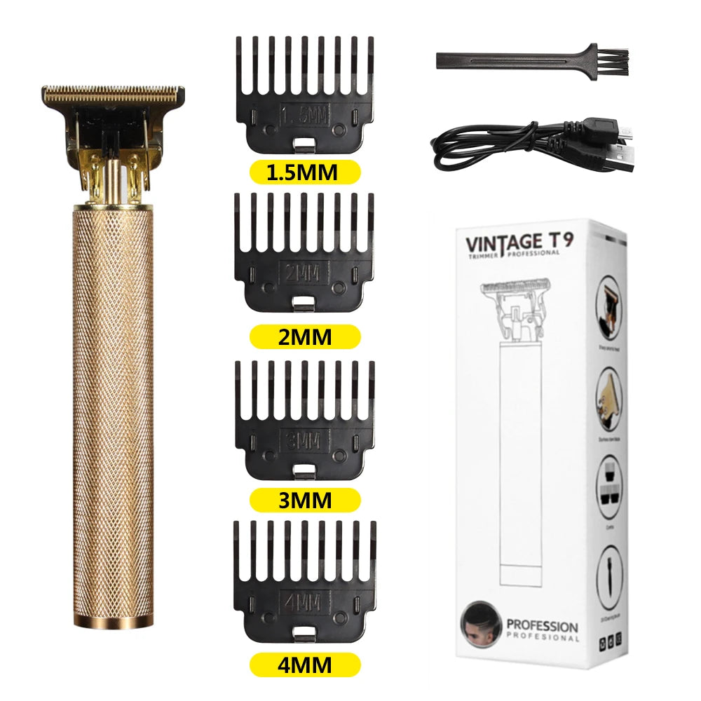 R.E.D. Shopping T9 LCD electric hair clipper with oil head precision trimmer for men, showing the clipper with adjustable blades and LCD display.
