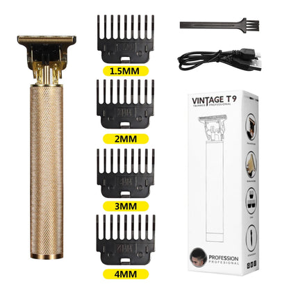 R.E.D. Shopping T9 LCD electric hair clipper with oil head precision trimmer for men, showing the clipper with adjustable blades and LCD display.