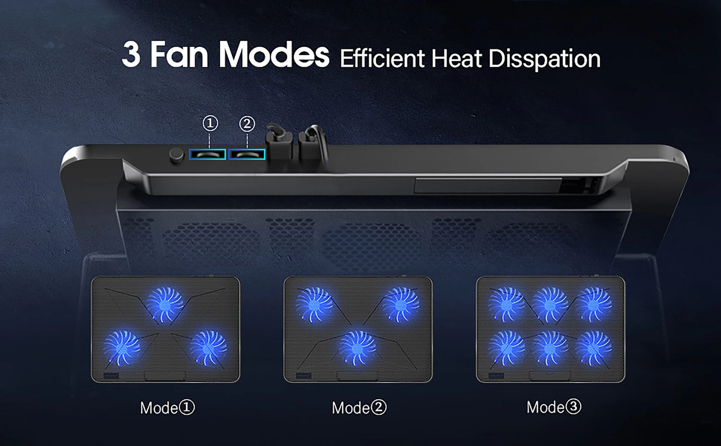 Coolcold Laptop Cooling Pad 15.6"-17.3" – 6 Fans, 7 Height Levels