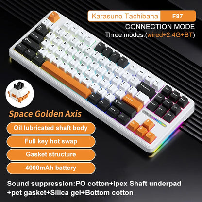 AULA F87 Pro Mechanical Keyboard – 87-Key, Tri-Mode, 8000mAh, Hot Swap, RGB, PBT Gasket