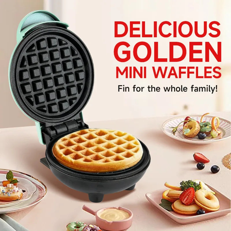 Mini Electric Waffle Maker – Double-Sided Heating, Sandwich & Breakfast Maker | Round & Heart Shape | US/EU/UK