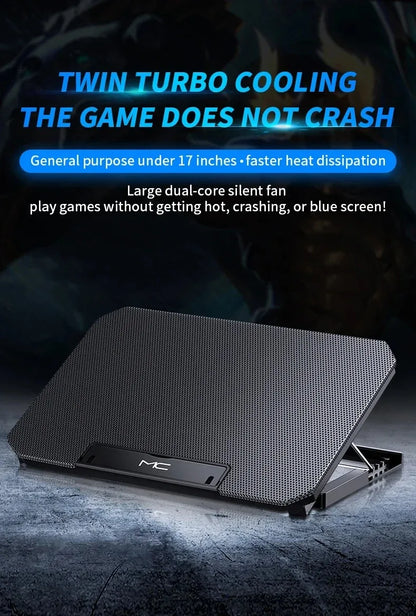 R.E.D. Shopping Q100 17-inch gaming laptop cooling pad with LED screen, dual USB ports, and 2600RPM fan stand.