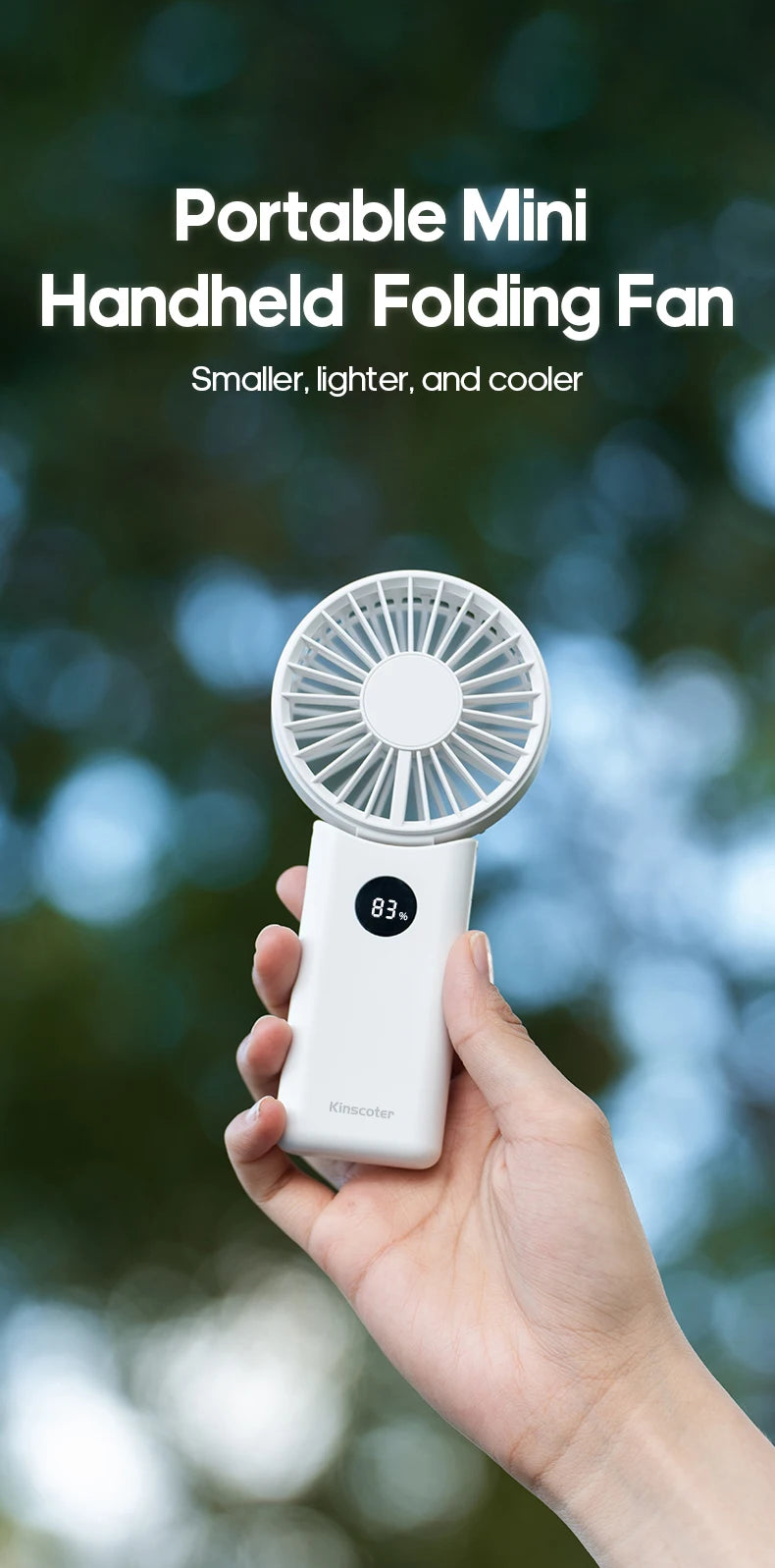 Portable Folding Handheld Fan 1800mAh – 4-Speed with LED Display