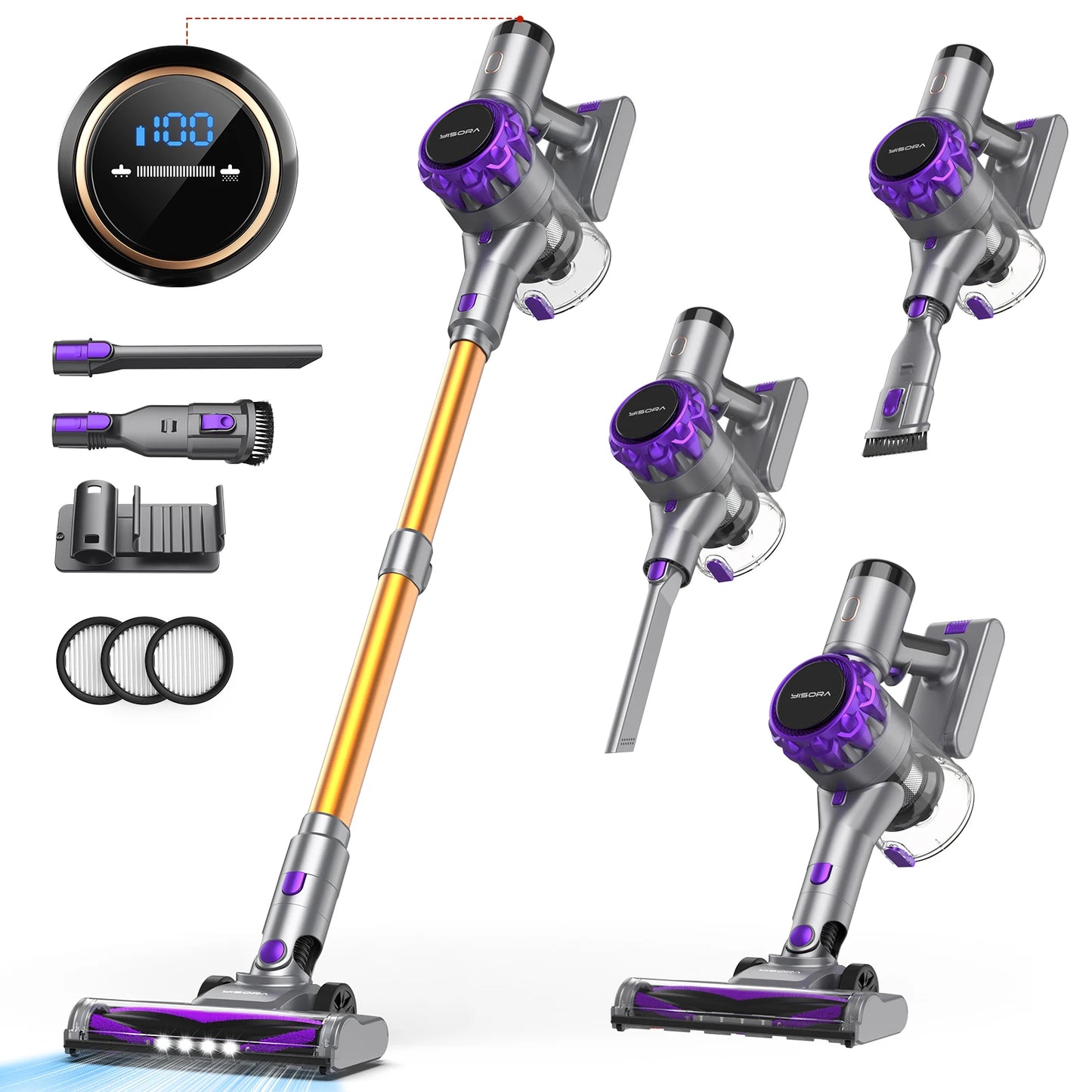 YISORA S3P Cordless Vacuum Cleaner – 40Kpa, 55 Min, Touchscreen, Pet Hair