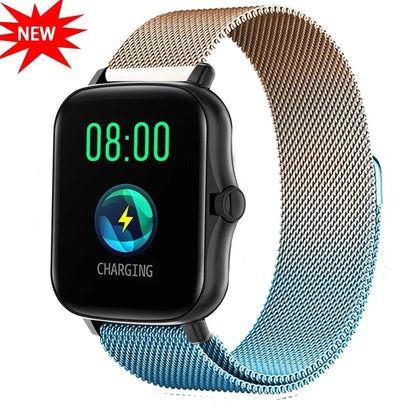 Metal magnetic watch strap for Amazfit GTS and GTR, 20mm and 22mm bracelet in stainless steel with adjustable magnet closure.