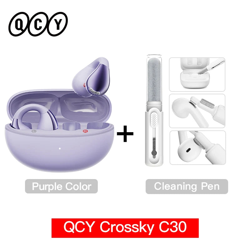 QCY Crossky C30 Ear Clip Bluetooth 5.4 Earphones – Open Ear Sports TWS, Dual-Connection