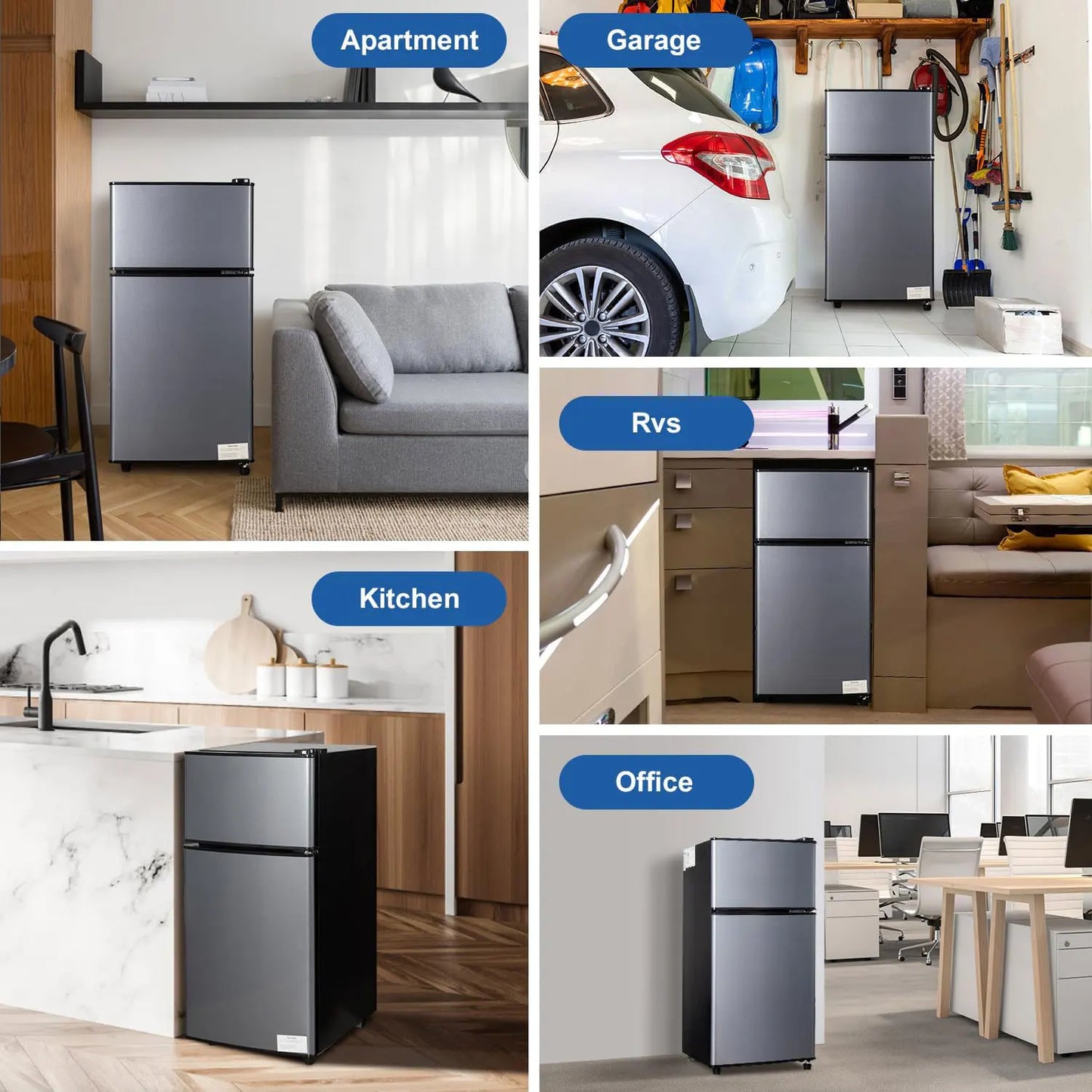 Mini Fridge with Freezer 2.9 Cu.Ft – Double Door, 7-Level Thermostat, Energy Saving, Low Noise