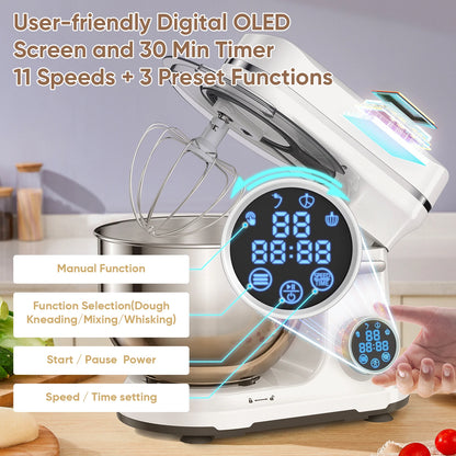 BioloMix BM602E 1200W Stand Mixer – OLED Screen, 11-Speed DC Motor, 5L Bowl