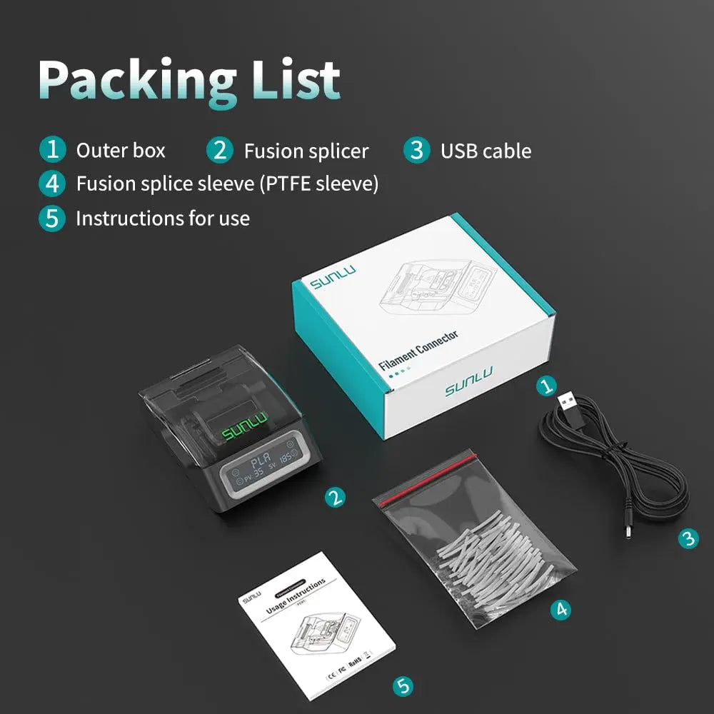 SUNLU Filament Splicer & Connector 1.75mm – 200pcs, PLA/PETG/TPU/ABS/Nylon