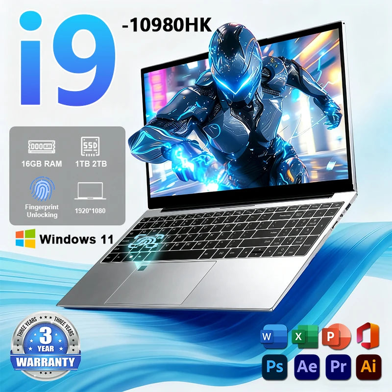 ACEKAMAS 2026 15.6" Slim Laptop – Intel Core i9-10980HK, 16GB DDR4, 256GB–2TB SSD, Windows 11, Backlit KB