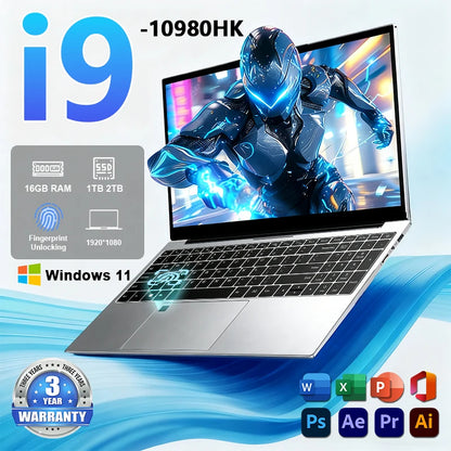 ACEKAMAS 2026 15.6" Slim Laptop – Intel Core i9-10980HK, 16GB DDR4, 256GB–2TB SSD, Windows 11, Backlit KB
