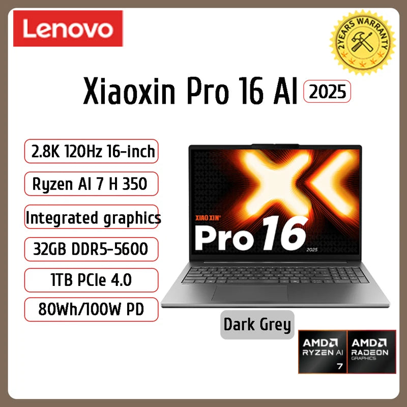 Lenovo Xiaoxin Pro 16 2025 – AMD AI 7H 350, 32GB DDR5, 1/2TB SSD, 16" 2.8K OLED 120Hz, Windows 11