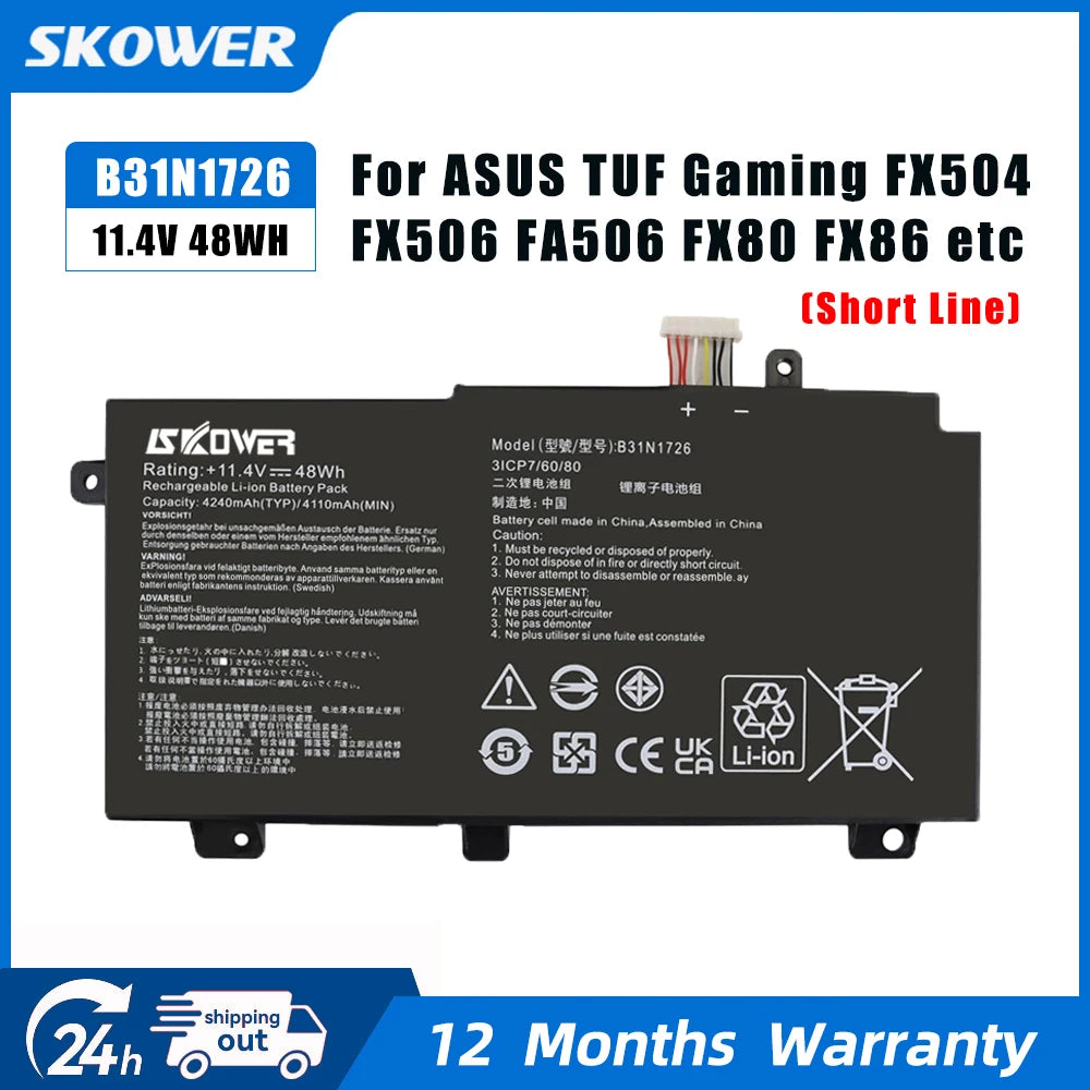 ASUS TUF FX504 / FX505 / ROG A15 / A17 Replacement Battery B31N1726 48Wh