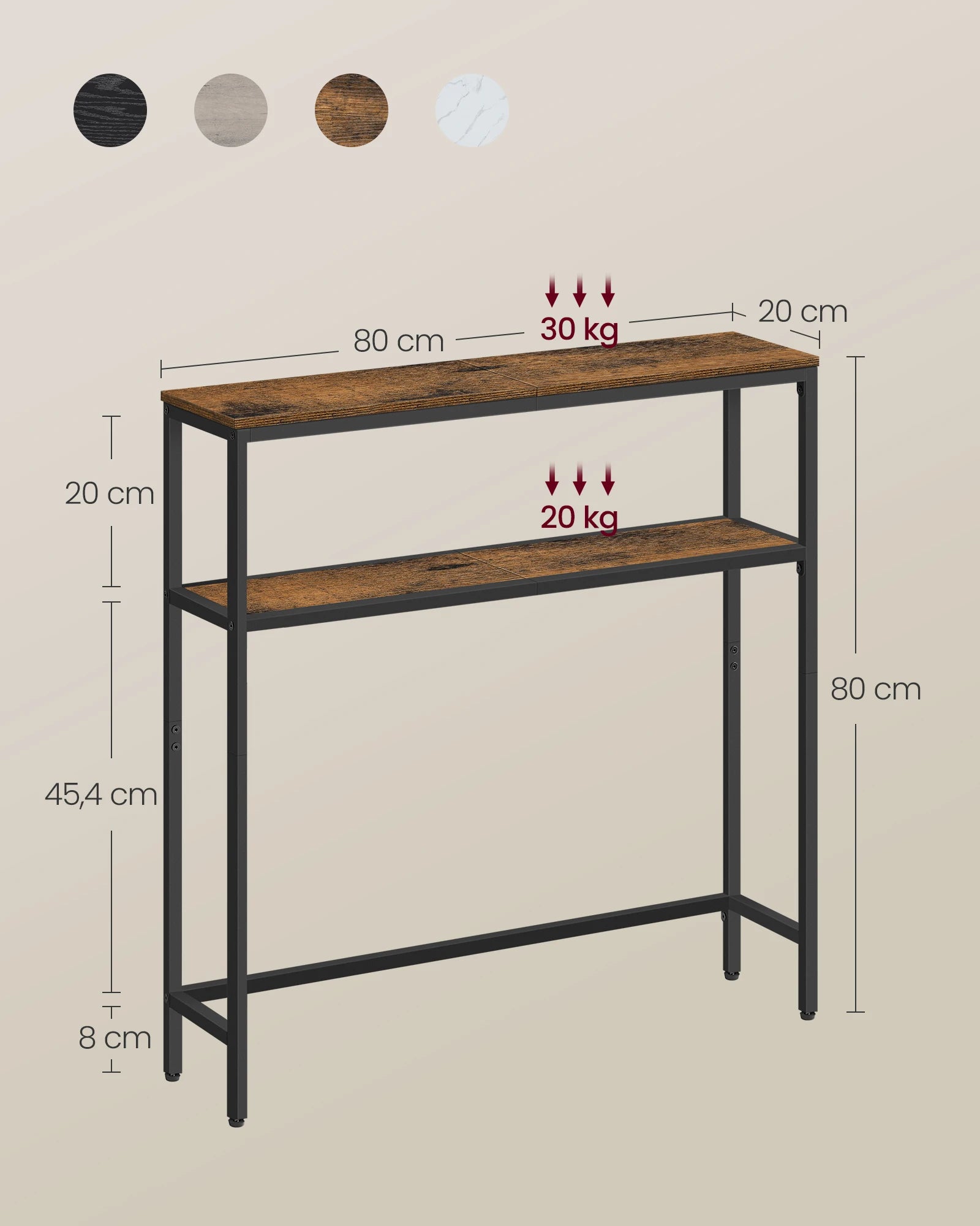 VASAGLE narrow console table with two shelves, R.E.D. Shopping entryway furniture, 20x100x80cm, black metal and wood design